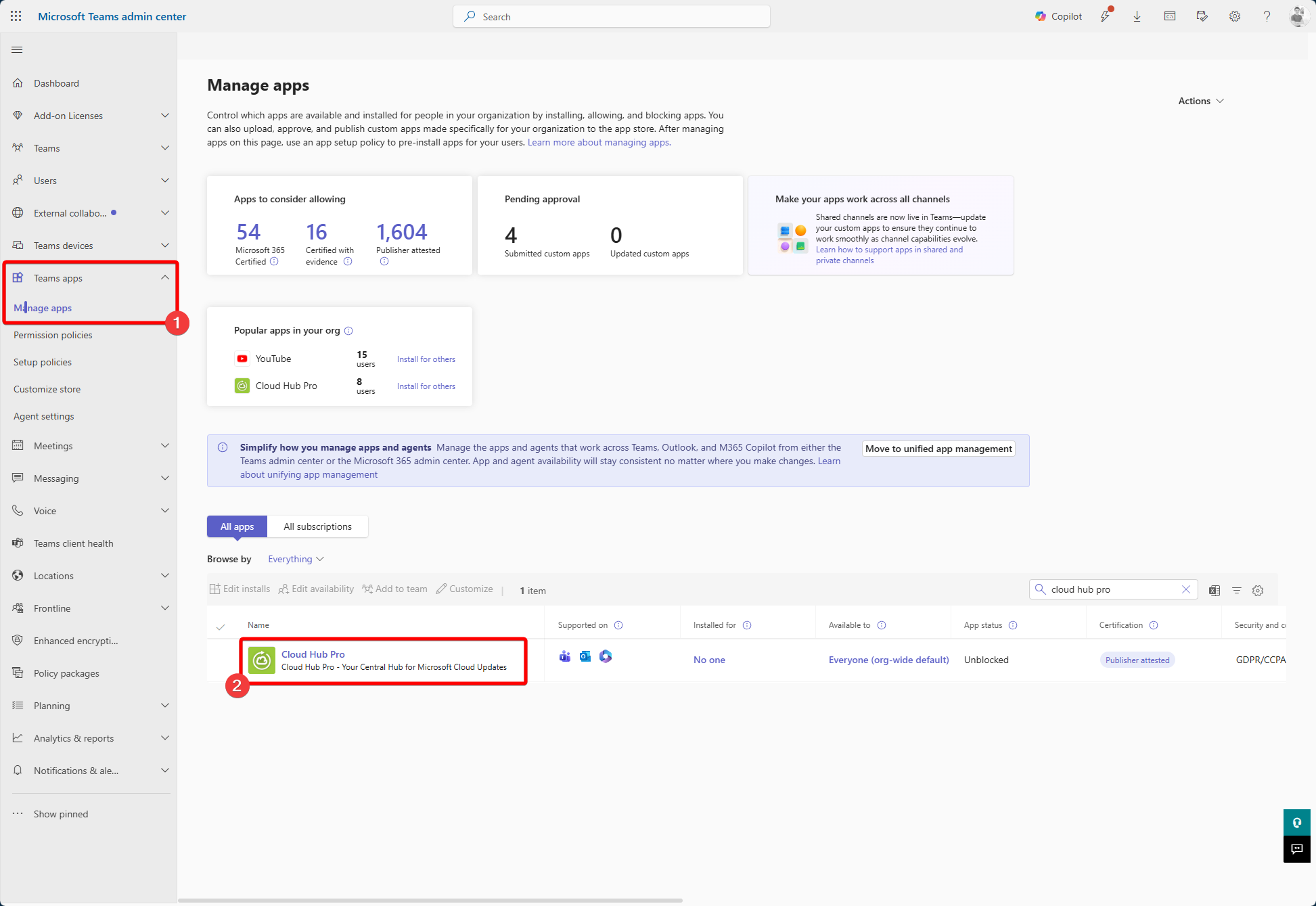 Teams Admin Portal - Find Application