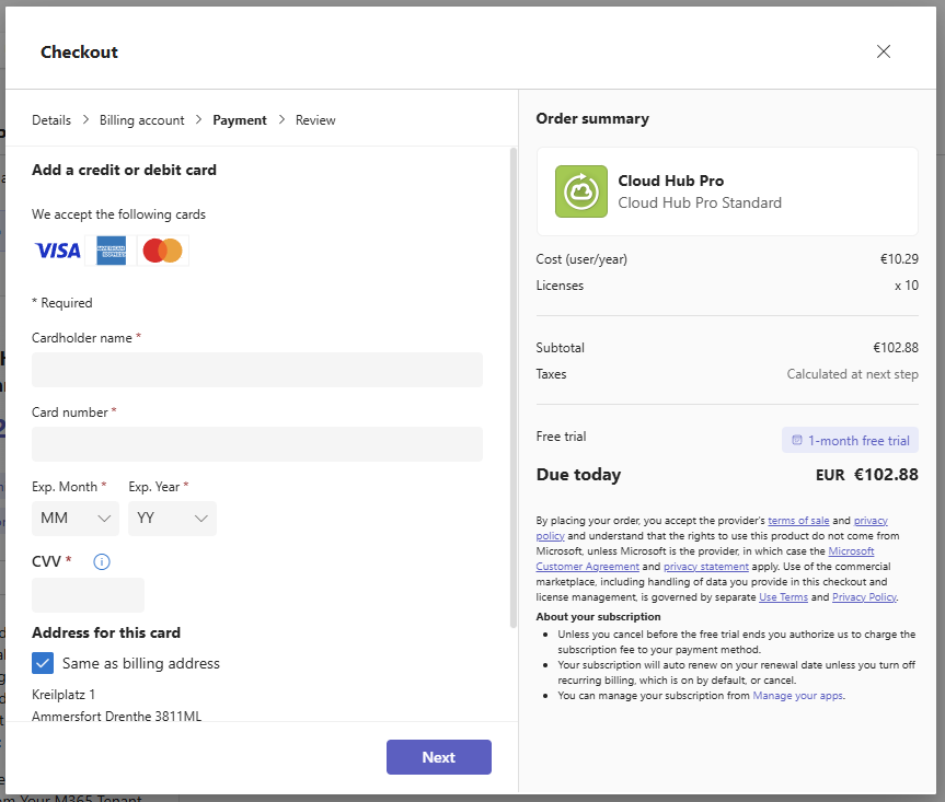 Payment information